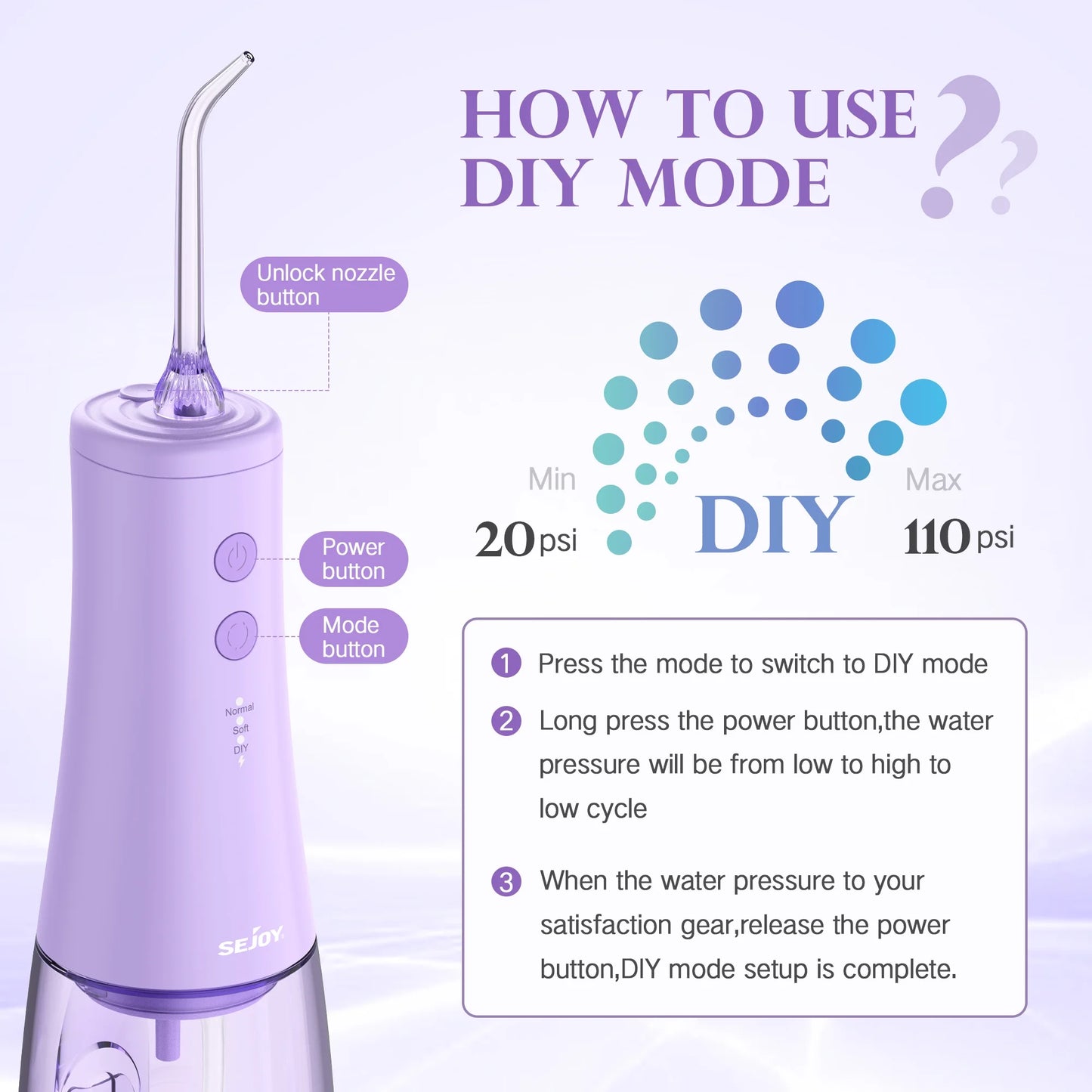 Cordless Water Flosser, Dental Oral Irrigator, 350Ml Tank, IPX7 Waterproof, Portable Rechargeable Teeth Cleaner for Home and Travel, Purple