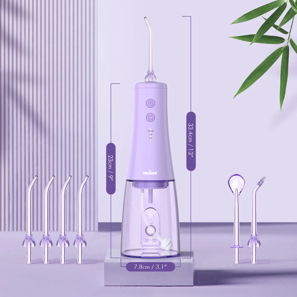 Cordless Water Flosser, Dental Oral Irrigator, 350Ml Tank, IPX7 Waterproof, Portable Rechargeable Teeth Cleaner for Home and Travel, Purple