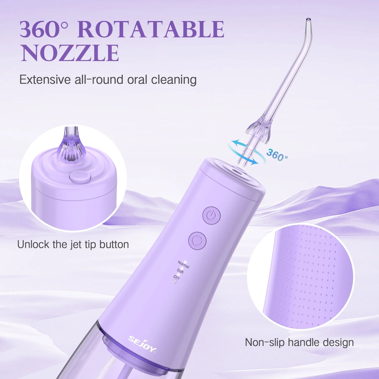 Cordless Water Flosser, Dental Oral Irrigator, 350Ml Tank, IPX7 Waterproof, Portable Rechargeable Teeth Cleaner for Home and Travel, Purple